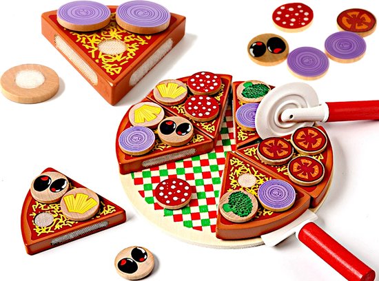 Foto: Pizza houten speelset met accessoires pizza speelgoed speelgoed eten speelgoed pannenset