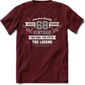 68 Jaar Legend T-Shirt | Zilver - Wit | Grappig Verjaardag en Feest Cadeau | Dames - Heren - Unisex | Kleding Kado | - Burgundy - L