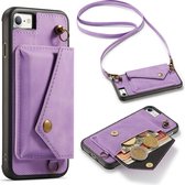 Apple iPhone 7, 8 & SE 2020 Casemania Case Bright Lilac - Coque arrière de Luxe avec cordon - Étui portefeuille - Porte-cartes