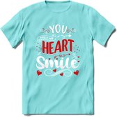 You Make My Heart Smile - Valentijn T-Shirt | Grappig Valentijnsdag Cadeautje voor Hem en Haar | Dames - Heren - Unisex | Kleding Cadeau | - Licht Blauw - M