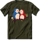 Lovebirds - Valentijn T-Shirt | Grappig Valentijnsdag Cadeautje voor Hem en Haar | Dames - Heren - Unisex | Kleding Cadeau | - Leger Groen - XL