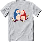 Lovebirds - Valentijn T-Shirt | Grappig Valentijnsdag Cadeautje voor Hem en Haar | Dames - Heren - Unisex | Kleding Cadeau | - Licht Grijs - Gemaleerd - 3XL