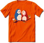 Lovebirds - Valentijn T-Shirt | Grappig Valentijnsdag Cadeautje voor Hem en Haar | Dames - Heren - Unisex | Kleding Cadeau | - Oranje - XL