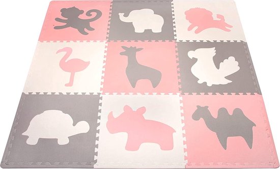 Hakuna Matte Speelkleed Baby - XXL speelmat foam dieren - roze/wit
