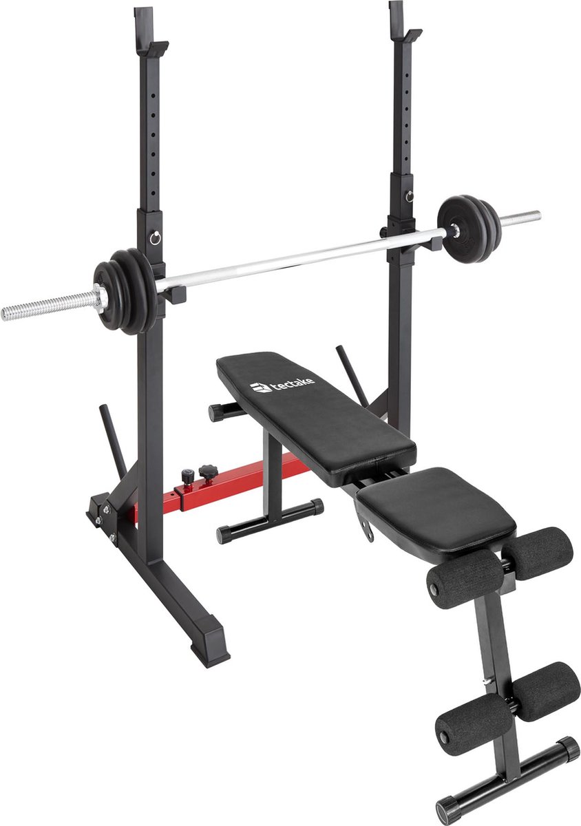 Bol.com tectake® Squat Rack - In Hoogte en Breedte Verstelbaar Halterrek - Squatstandaard voor Halters en Halterschijven - Halte... aanbieding