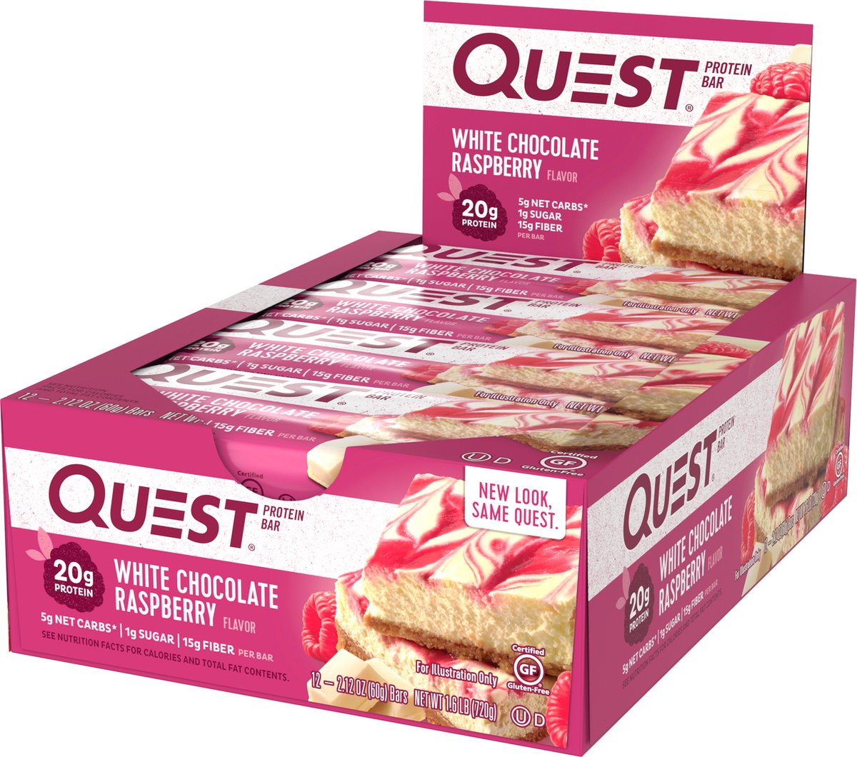 Goedkoopste Quest Nutrition Quest Bars - Eiwitreep - 1 box (12 eiwitrepen) - Witte Chocolade Framboos