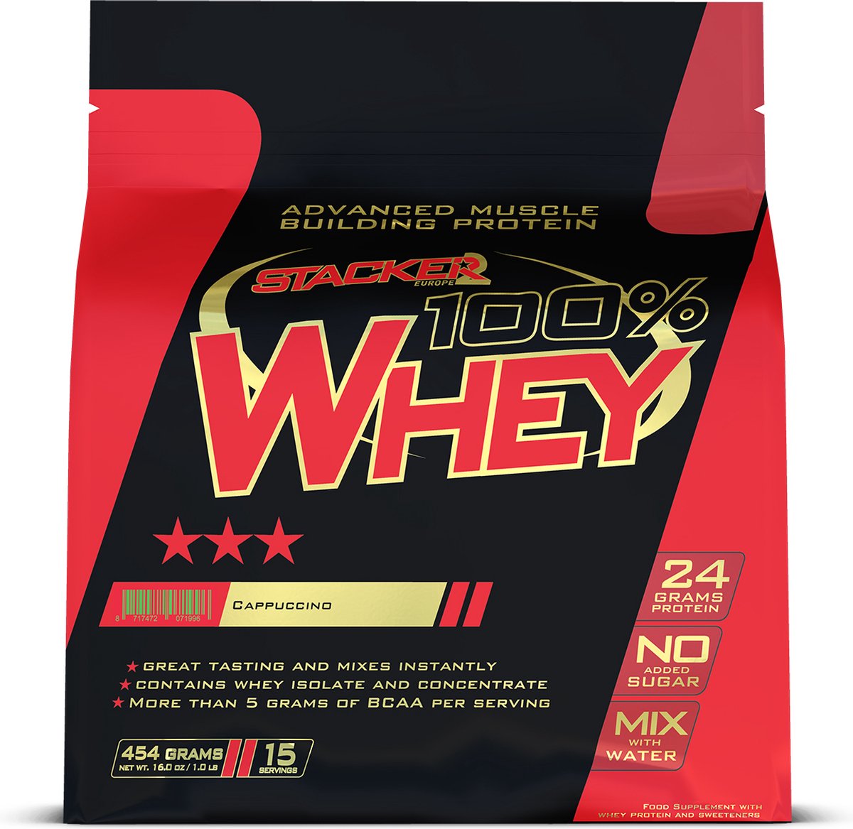 100% Whey - Stacker 2 - 450 gram - cappuccino.