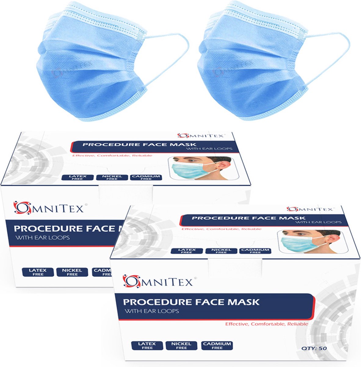 Omnitex Type IIR wegwerp medische mondkapjes met oorlussen | EN14683:2019 | 98% filtratie, vloeistofbestendig chirurgisch mondmaskers 2R - 3 laags masker - 100 stuks