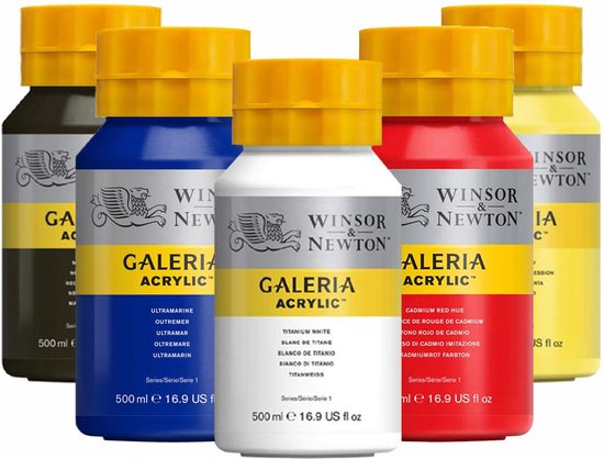 Winsor & Newton Galeria Peinture acrylique 500 ml - Set de 5 couleurs de base - Haute qualité