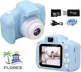 Flores Digitale HD 1080P Kindercamera Incl. Stickers & Opbergzakje | Incl. 32GB Micro SD Kaart | Incl. Micro SD Kaart Reader | Speelcamera | Blauw