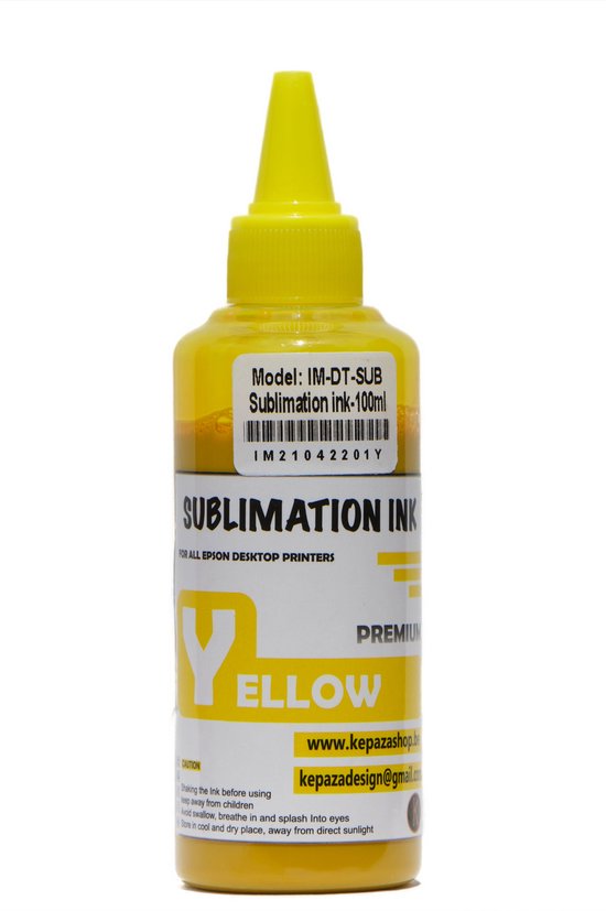 Fles sublimatie-inkt, 100ml, model IM-DT-SUB, kleur Yellow.