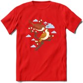 Lovebirds - Valentijn T-Shirt | Grappig Valentijnsdag Cadeautje voor Hem en Haar | Dames - Heren - Unisex | Kleding Cadeau | - Rood - M