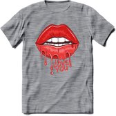 Love You Lips - Valentijn T-Shirt | Grappig Valentijnsdag Cadeautje voor Hem en Haar | Dames - Heren - Unisex | Kleding Cadeau | - Donker Grijs - Gemaleerd - XL