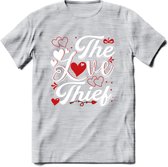 The Love Thief - Valentijn T-Shirt | Grappig Valentijnsdag Cadeautje voor Hem en Haar | Dames - Heren - Unisex | Kleding Cadeau | - Licht Grijs - Gemaleerd - XL