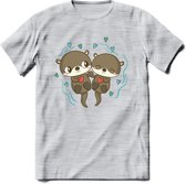 Love Otters - Valentijn T-Shirt | Grappig Valentijnsdag Cadeautje voor Hem en Haar | Dames - Heren - Unisex | Kleding Cadeau | - Licht Grijs - Gemaleerd - S