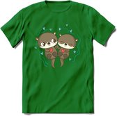 Love Otters - Valentijn T-Shirt | Grappig Valentijnsdag Cadeautje voor Hem en Haar | Dames - Heren - Unisex | Kleding Cadeau | - Donker Groen - L