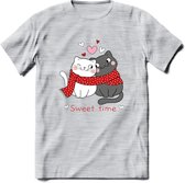 Sweet Time - Valentijn T-Shirt | Grappig Valentijnsdag Cadeautje voor Hem en Haar | Dames - Heren - Unisex | Kleding Cadeau | - Licht Grijs - Gemaleerd - XL