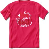 You Make My Heart Smile - Valentijn T-Shirt | Grappig Valentijnsdag Cadeautje voor Hem en Haar | Dames - Heren - Unisex | Kleding Cadeau | - Roze - XXL