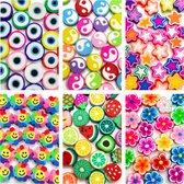 Polymeer kralen fruit, smiley, bloem, evil eye, ster en yin yang, unieke mix van 60 stuks , regenboogkleuren – Polymeer klei - Zelf sieraden maken, DIY