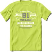 91 Jaar Legend T-Shirt | Zilver - Wit | Grappig Verjaardag en Feest Cadeau | Dames - Heren - Unisex | Kleding Kado | - Groen - XXL