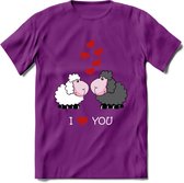 I Love You - Valentijn T-Shirt | Grappig Valentijnsdag Cadeautje voor Hem en Haar | Dames - Heren - Unisex | Kleding Cadeau | - Paars - L