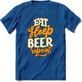 Eat Sleep Beer Repeat T-Shirt | Bier Kleding | Feest | Drank | Grappig Verjaardag Cadeau | - Donker Blauw - L