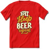 Eat Sleep Beer Repeat T-Shirt | Bier Kleding | Feest | Drank | Grappig Verjaardag Cadeau | - Rood - S