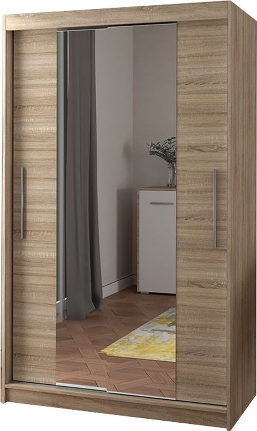 E-MEUBILAIR Zweefdeurkast Kledingkast Garderobekast met planken en kledingstang - 120x61x200 cm (BxDxH) - NOAH 04 ( WIT )