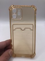 Premium Kwaliteit Anti Schok TPU back cover - Geschikt voor iPhone 12 - Siliconen hoesje met pasjes vakje - Goud/Doorzichtig