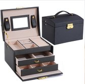 A&K Luxe Sieradendoos 14 Compartimenten | Chique Sieradenbox voor Juwelen | Sieraden | Oorbellen | Ketting | Armband | Zwart