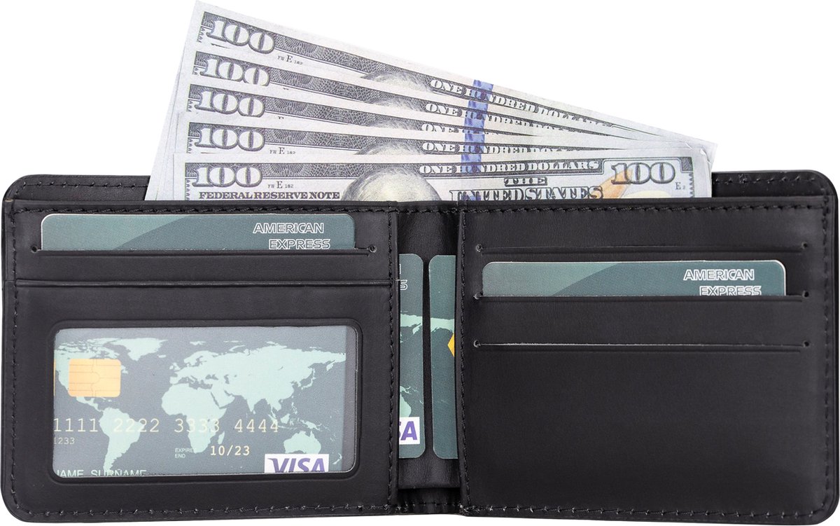 Pulledro echt leer Cardholder Pasjeshouder Portemonnee met venster - Antic Black