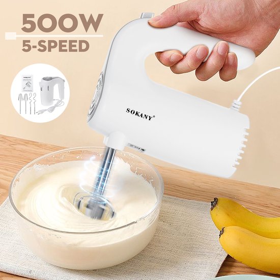 SOKANY500W Handmixer5 Snelheden MixerkneedmachineMet RVS deegstaaf