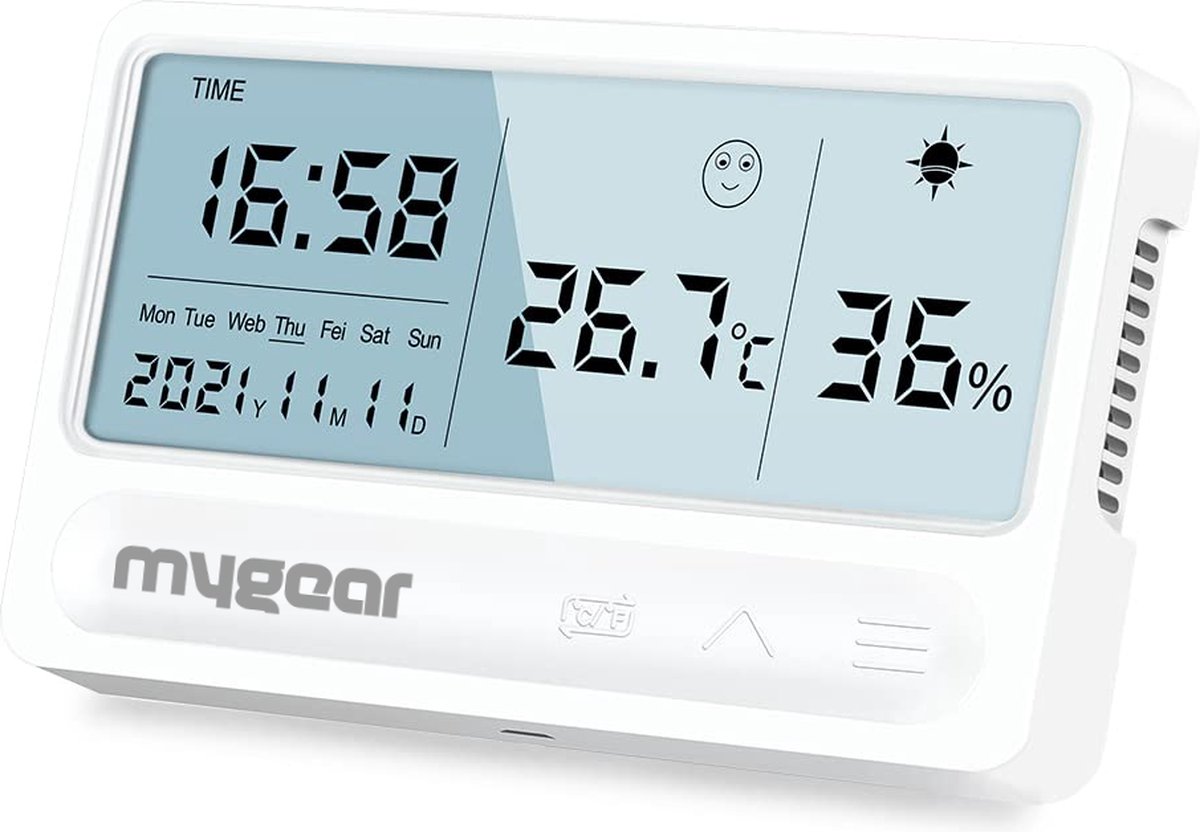 MyGear - Digitale Hygrometer - Weerstation - Thermometer voor binnen - Temperatuurmeter - Luchtvochtigheidsmeter - 6 maanden accu - Draadloze Weersensor - Wit