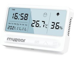 MyGear - Digitale Hygrometer - Weerstation - Thermometer voor binnen - Temperatuurmeter - Luchtvochtigheidsmeter - 6 maanden accu -  Draadloze Weersensor - Wit