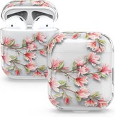 kwmobile Hoesje voor Apple Airpods 1 & 2 - Case voor draadloze oordopjes - Cover in poederroze / wit / transparant - Magnolia design