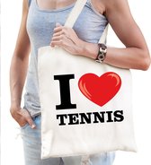 Katoenen tasje I love tennis wit voor dames en heren - Cadeautasjes - Verjaardag / bedankt tassen / shoppers