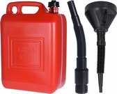 Jerrycan rood voor olie en brandstof van 10 liter met een handige grote trechter van 39 cm