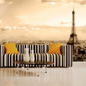 Fotobehangkoning - Behang - Vliesbehang - Fotobehang Parijs Uitzicht - Eiffeltoren - 400 x 309 cm