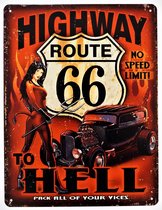 2D metalen wandbord "Route 66" 25x20cm