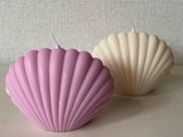 Kaarsen - decoratieve kaarsen SET van 2 - schelp kaars wit en roze