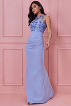Chique jurk met kanten lijfje - Maat 42 - Blauw
