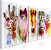 Schilderij - Watercolour Animals (5 Parts) Narrow.