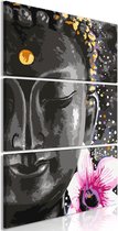 Schilderij - Buddha and Flower (3 Parts) Vertical.
