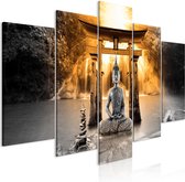 Schilderij - Buddha Smile (5 Parts) Wide Orange.