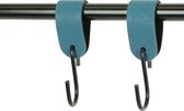 2x Leren S-haak hangers - Handles and more® | PETROL - maat L (Leren S-haken - S haken - handdoekkaakje - kapstokhaak - ophanghaken)