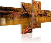 Schilderij - A footbridge over a forest stream.