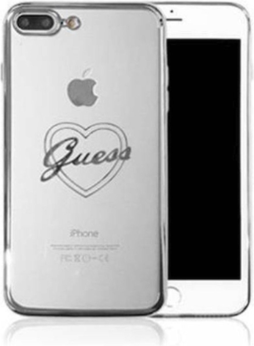 Waeyz - Screenprotector 9H 2.5 D Extra sterk Inclusief GUESS Transparant - Zilver hoesje met Hart Logo geschikt voor iPhone 6-6s - Valentijnsdag Cadeau Tip Bescherm hoes met Hartjes SET geschikt voor iPhone 6/6s