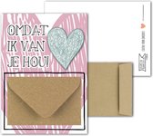Geldkaart met mini Envelopje -> Liefde Valentijnsdag – No: 02 (Omdat van je hou-Groen hartje) - LeuksteKaartjes.nl by xMar
