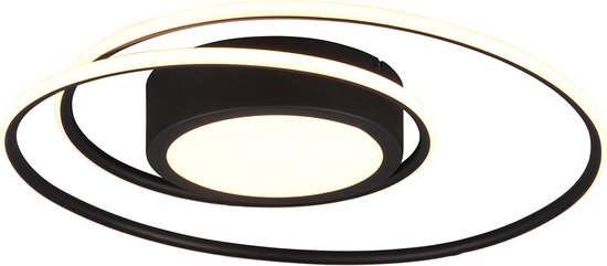 LED Plafondlamp - Plafondverlichting - Trion Yivon - 56W - Aanpasbare Kleur - Afstandsbediening - Dimbaar - Rond - Mat Zwart - Aluminium