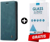 CaseMe Bookcase Pasjeshouder Hoesje Samsung Galaxy S21 FE Blauw - Gratis Screen Protector - Telefoonhoesje - Smartphonehoesje